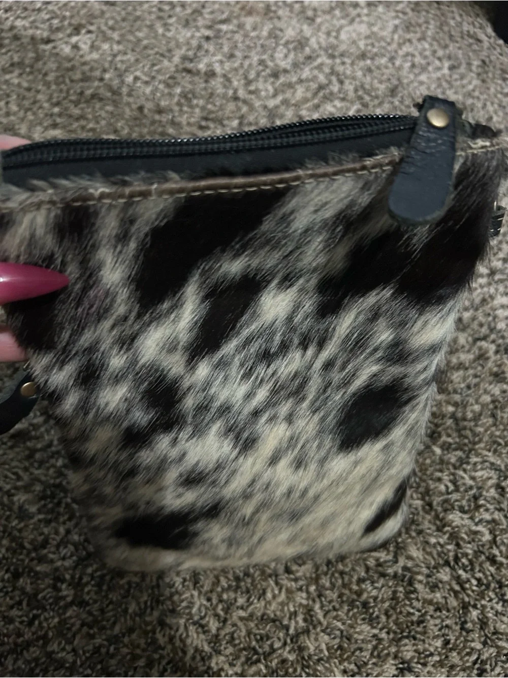 Myra Bag Cowhide-Print Fur Crossbody - Black & Cream